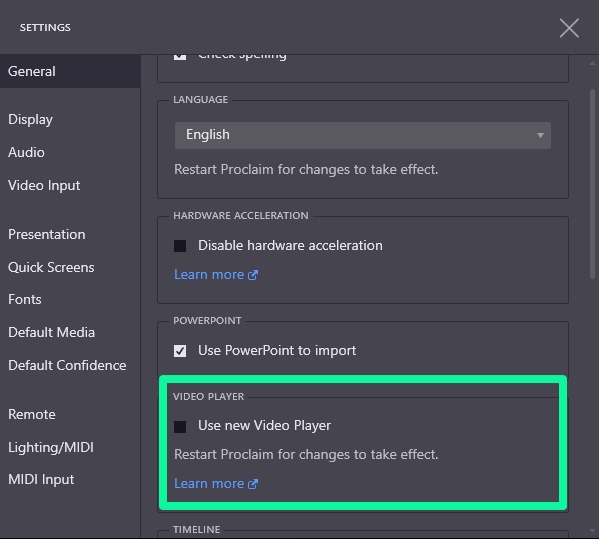 Proclaim New Video Player