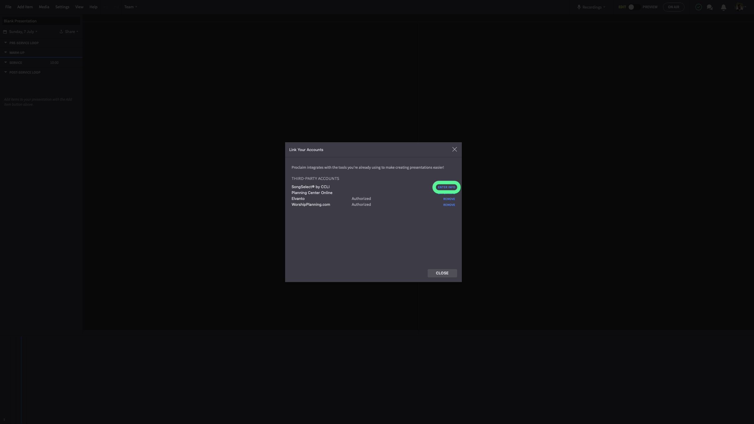 Click Enter Info and sign in