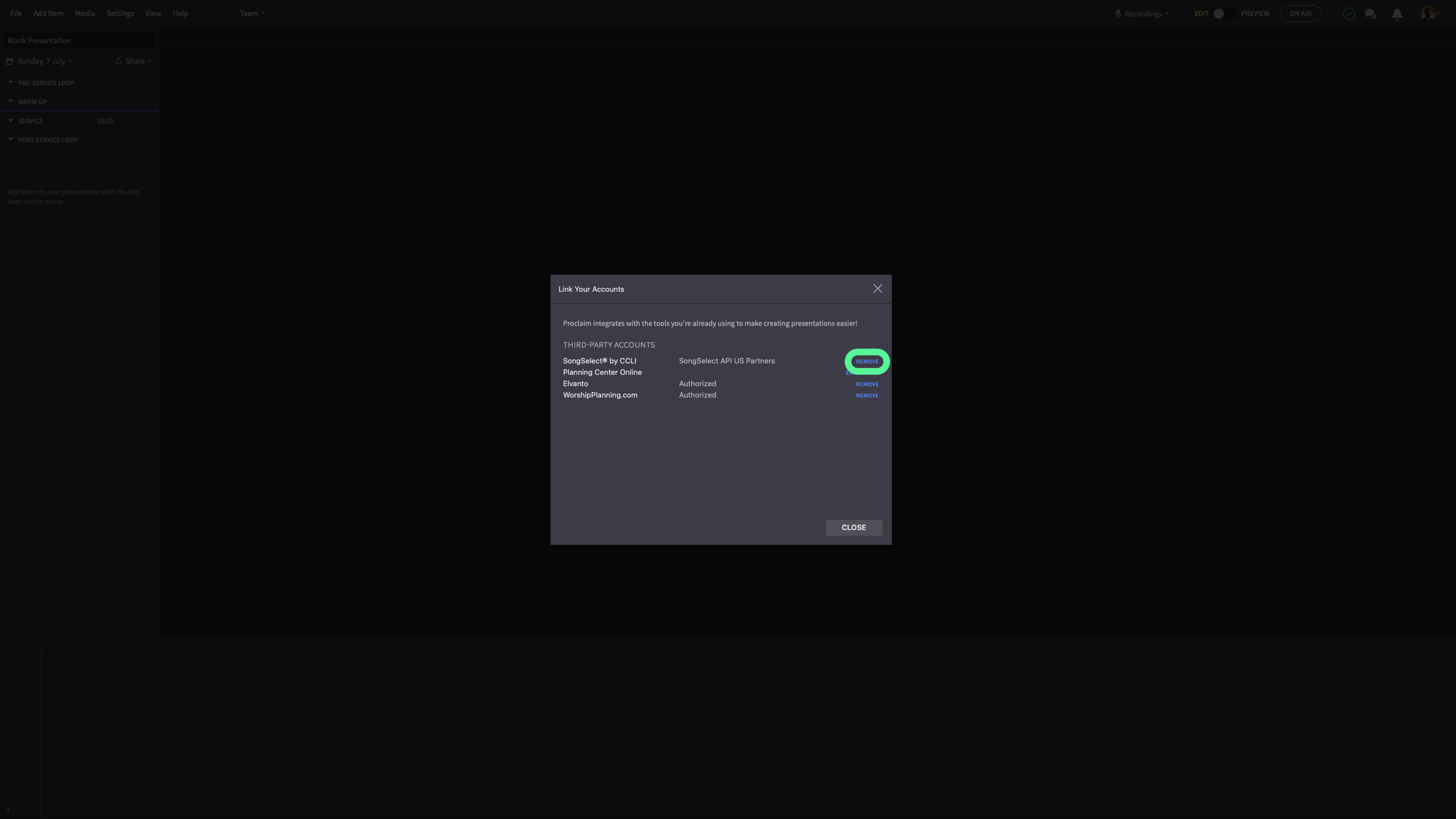 Remove Your CCLI Credentials