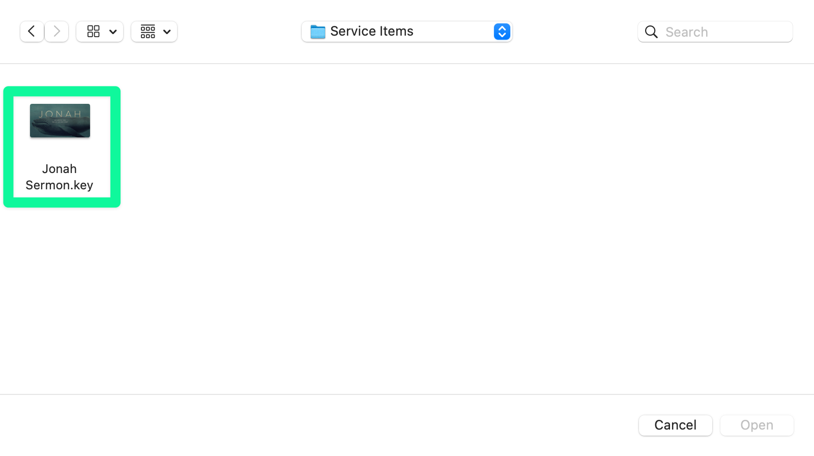 File Provider With Sermon Keynote File Highlighted