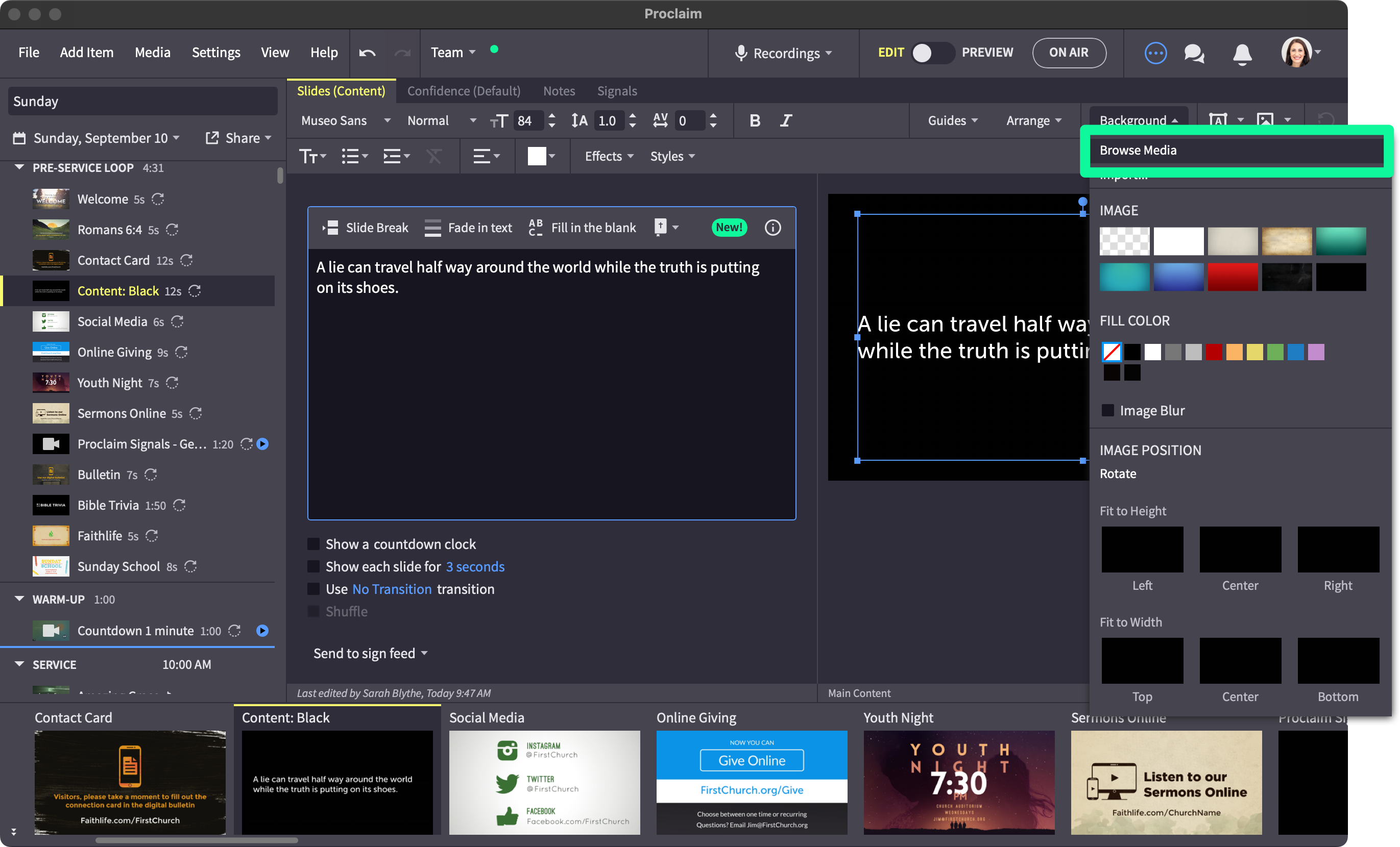 Browse media option called out in Proclaim