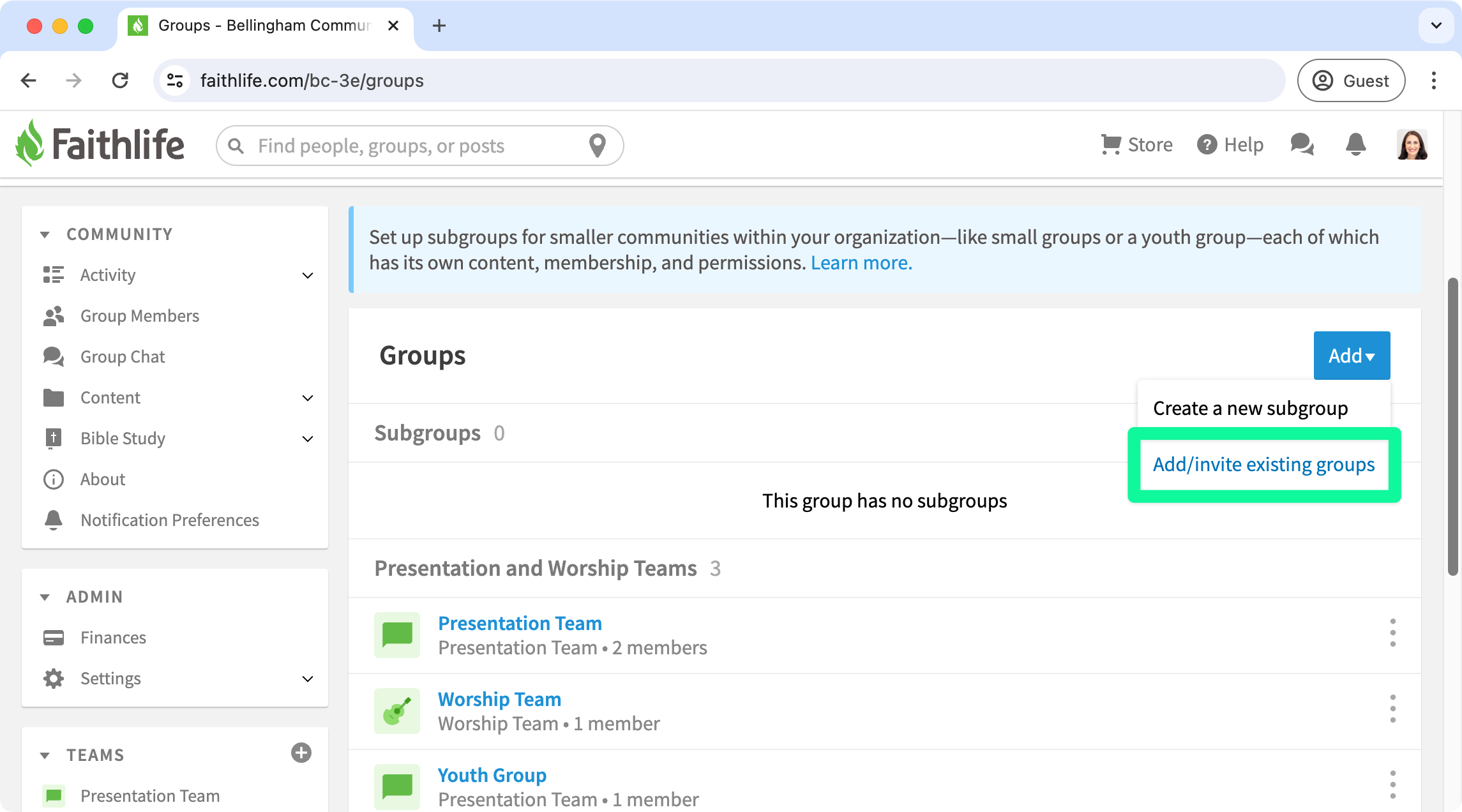 Add Or Invite Existing Groups