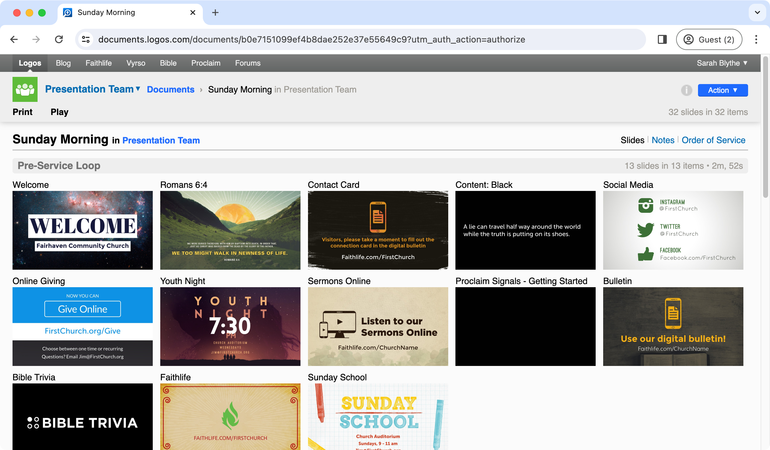 Service document in Logos Documents