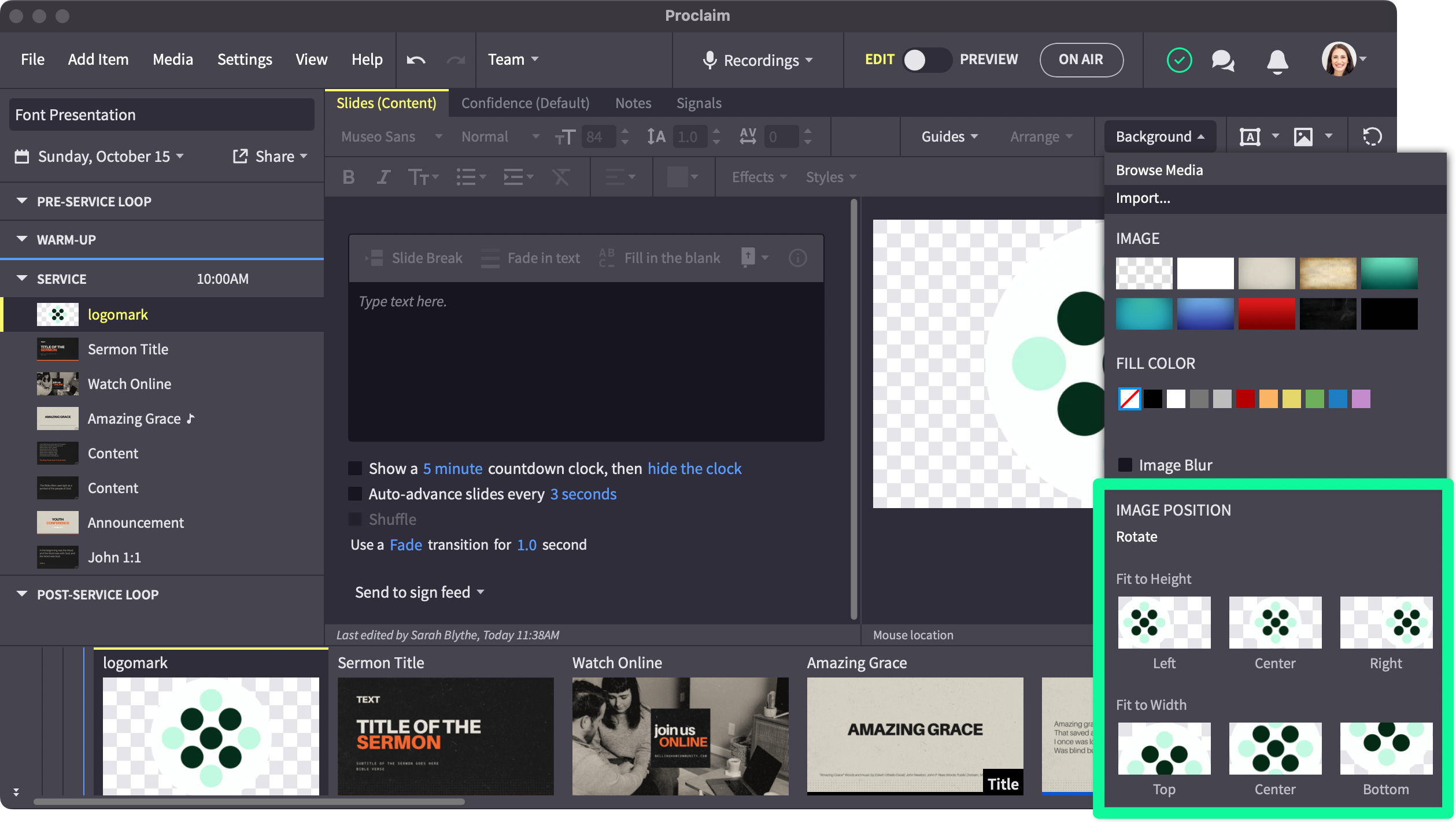 Image position options