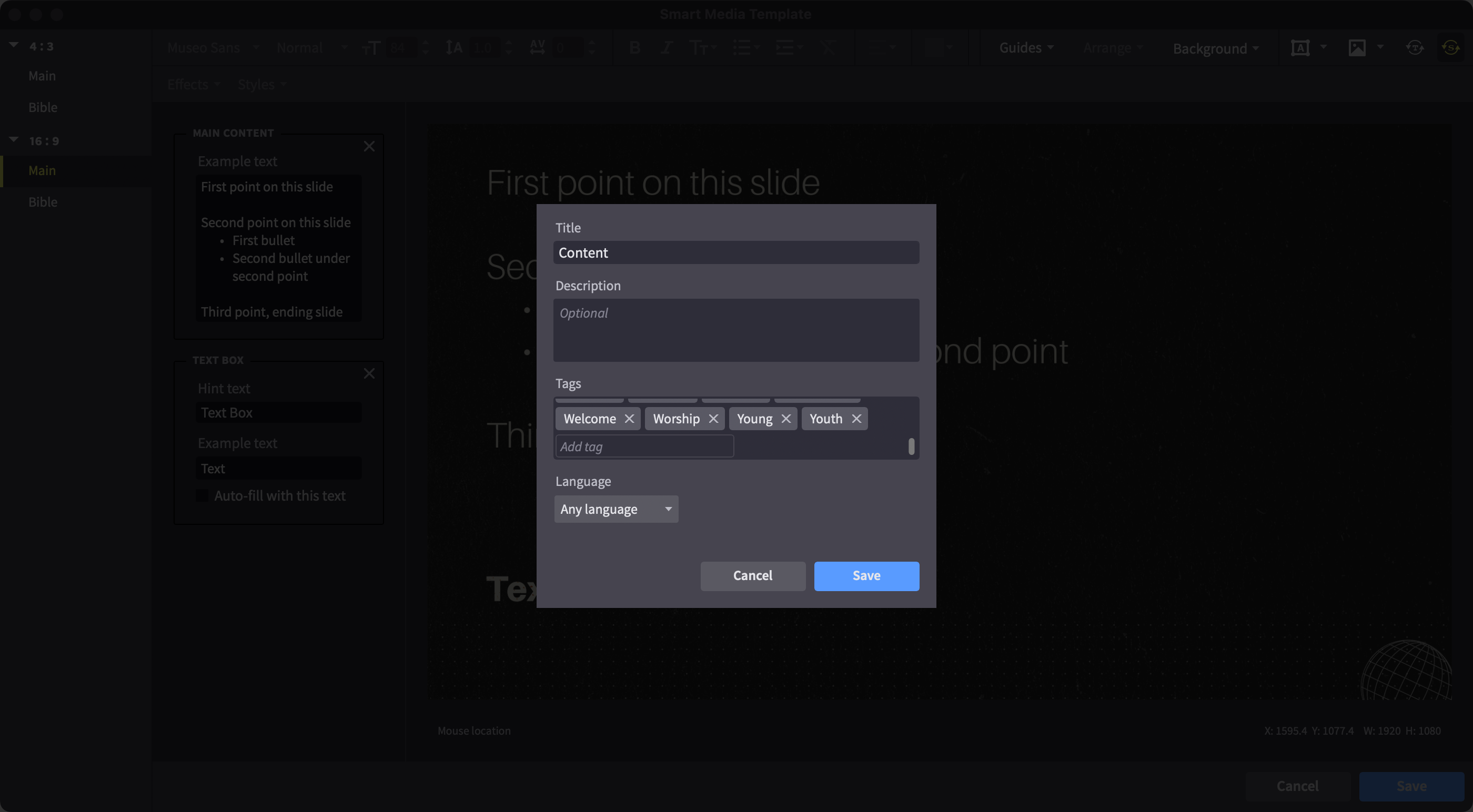 Smart Media Template Save Dialog Box