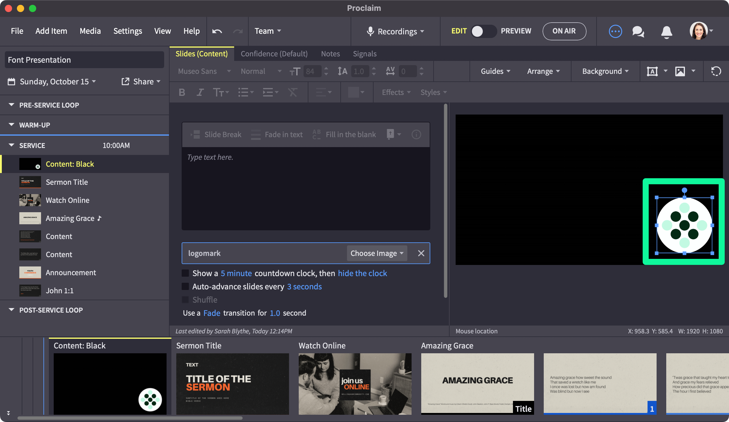 Foreground image selected with move handles showing