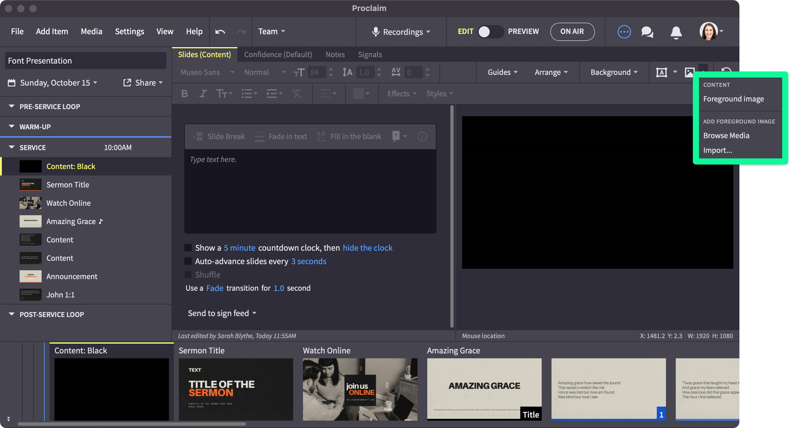 Add a foreground image panel menu
