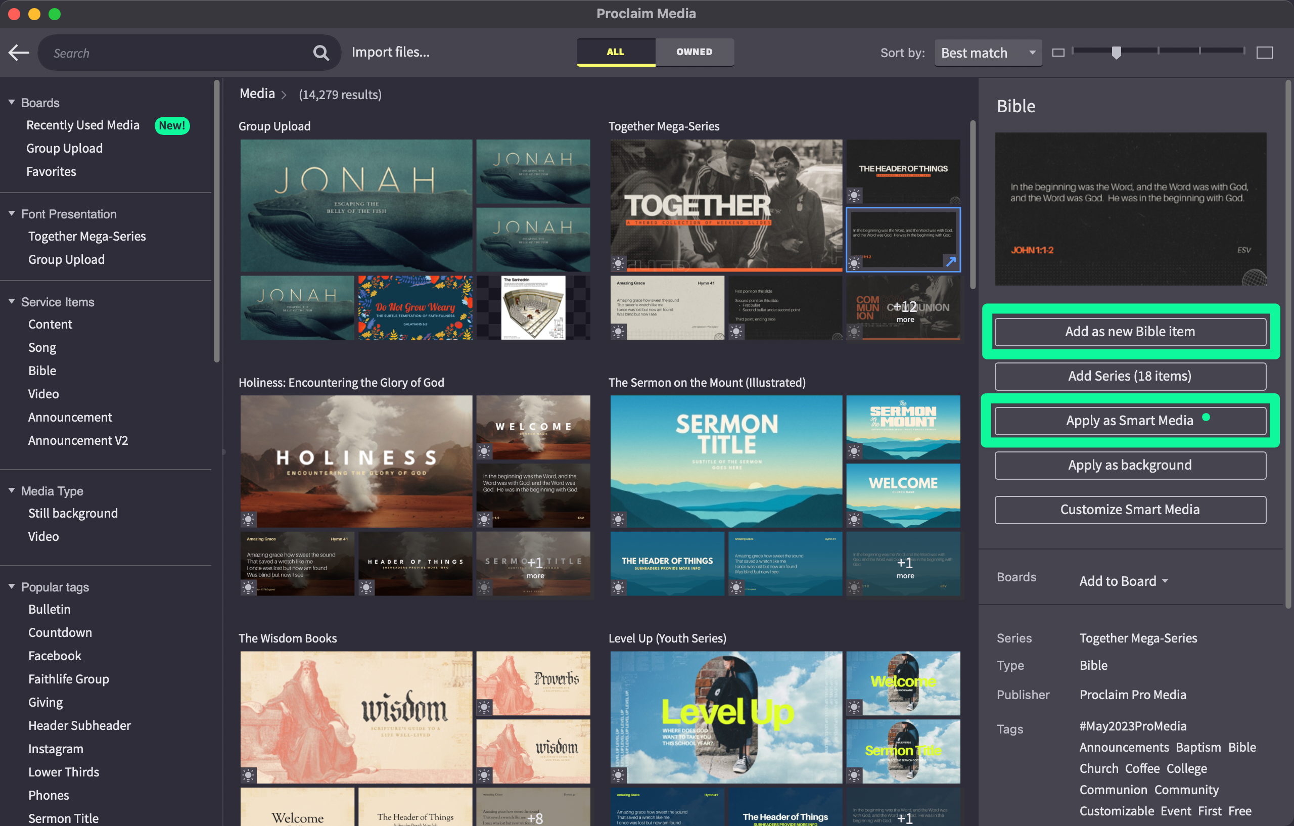 Apply As Smart Media Options Highlighted In The Media Browser