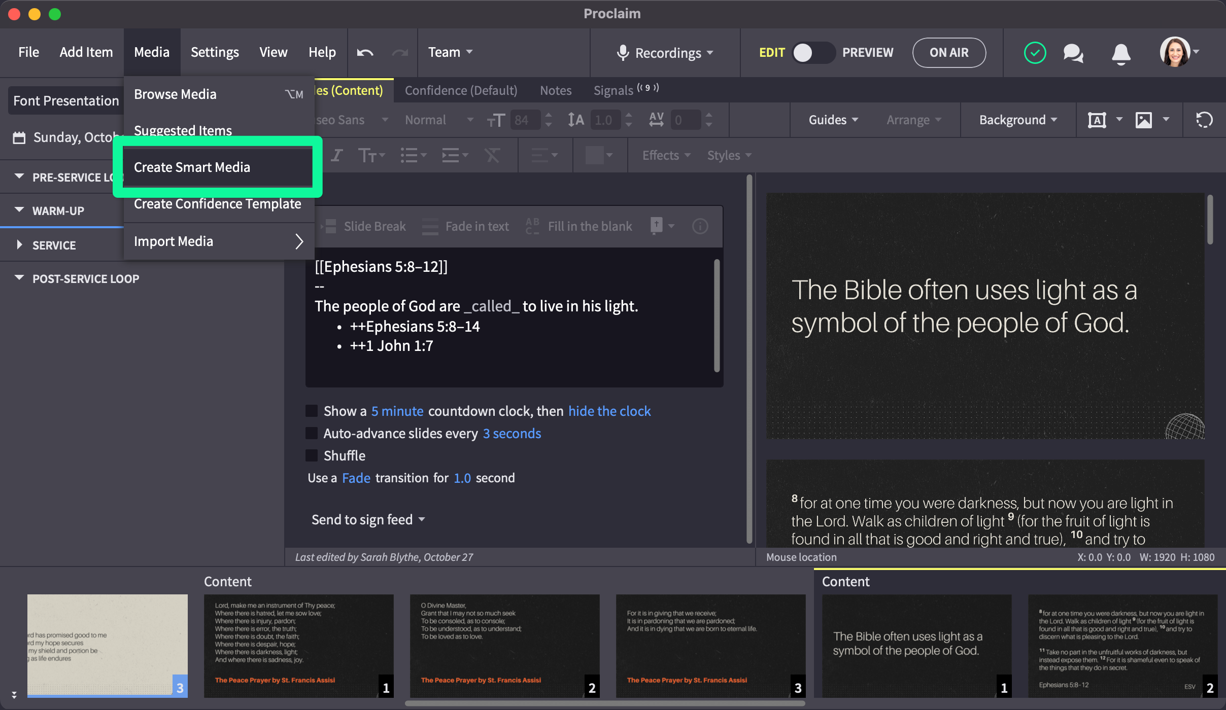 media menu with create media option highlighted