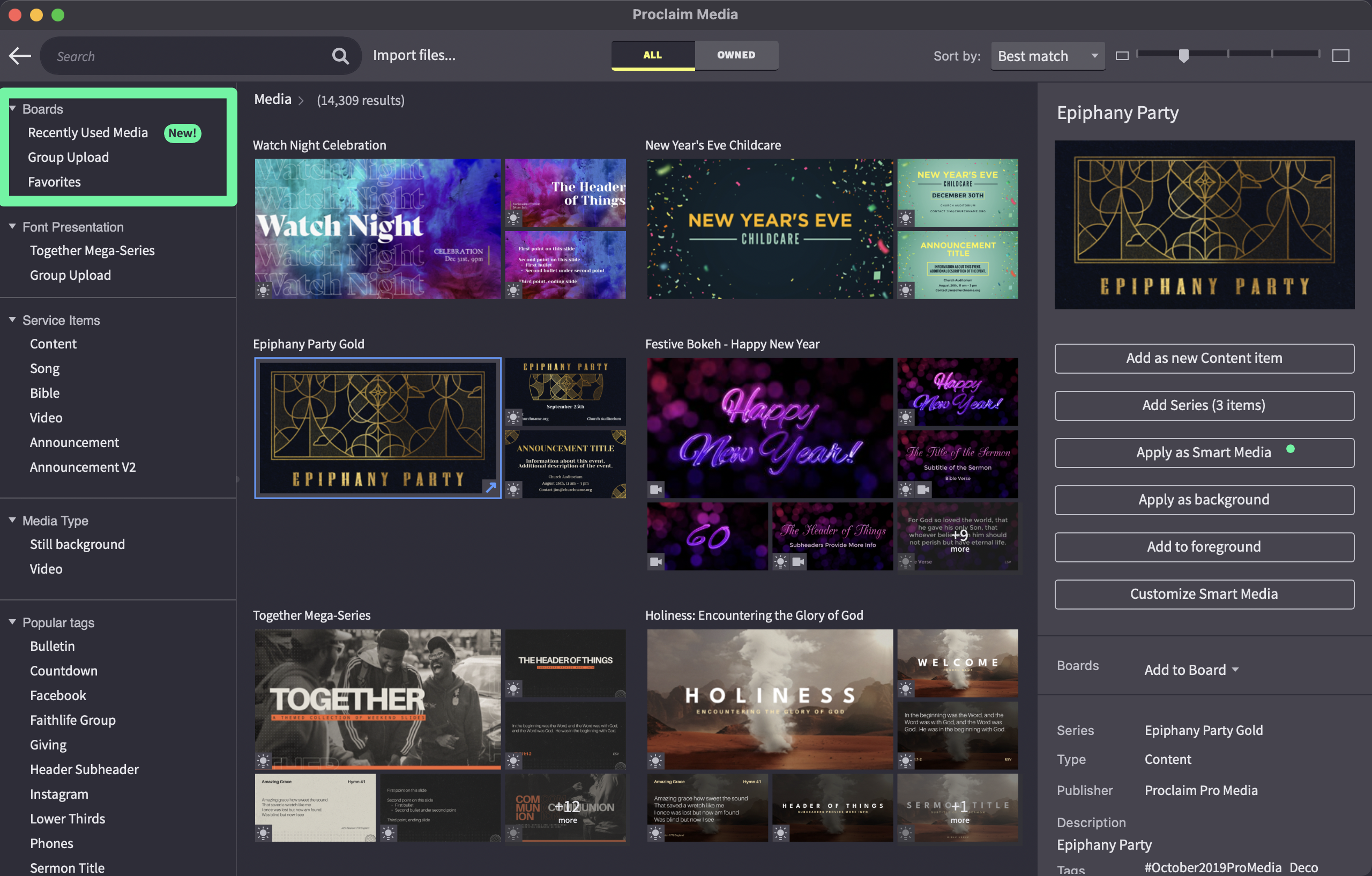 Boards highlighted in the media browser
