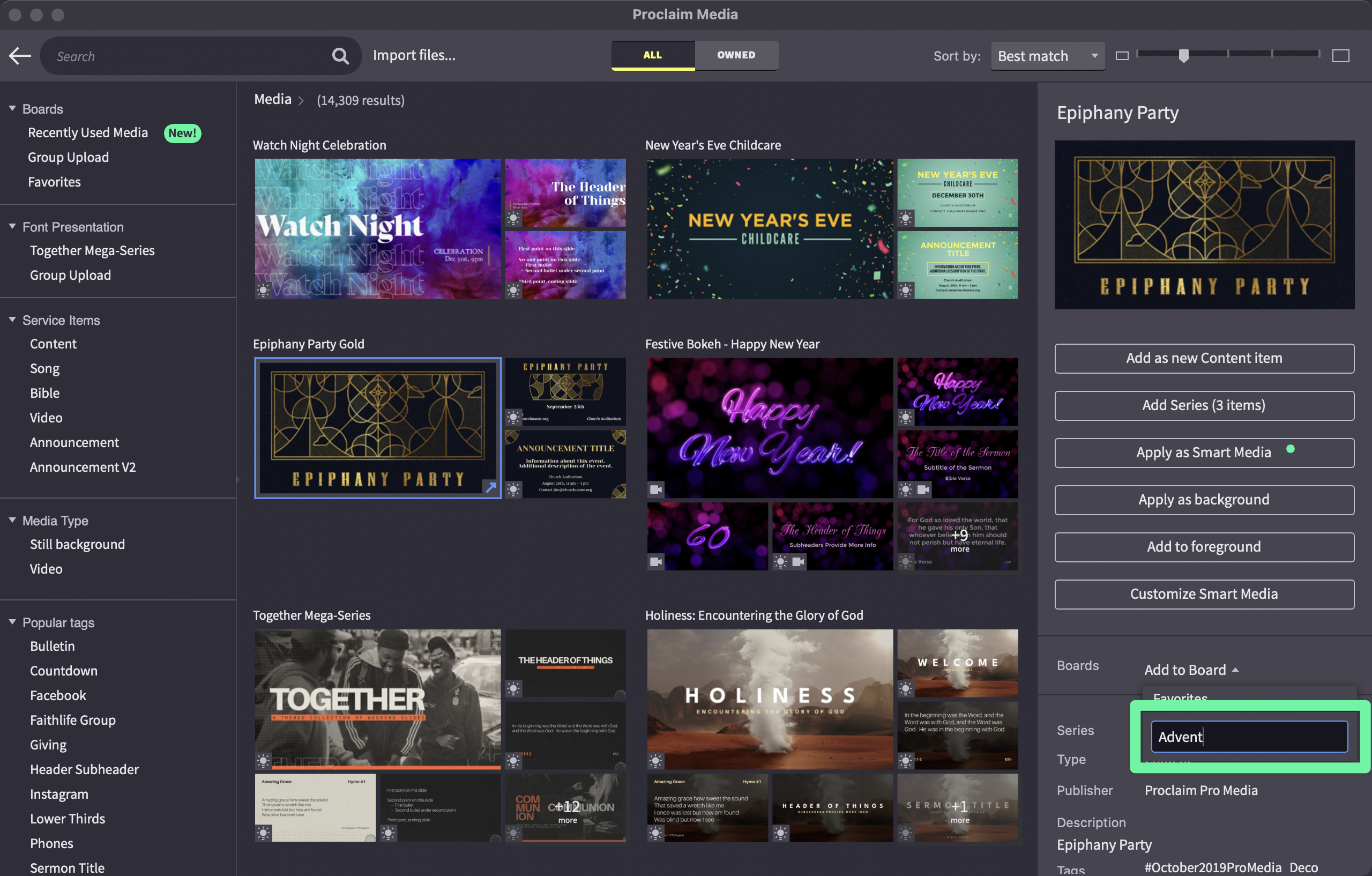 Media Browser With New Board Popup Visible And An Advent Board Being Created