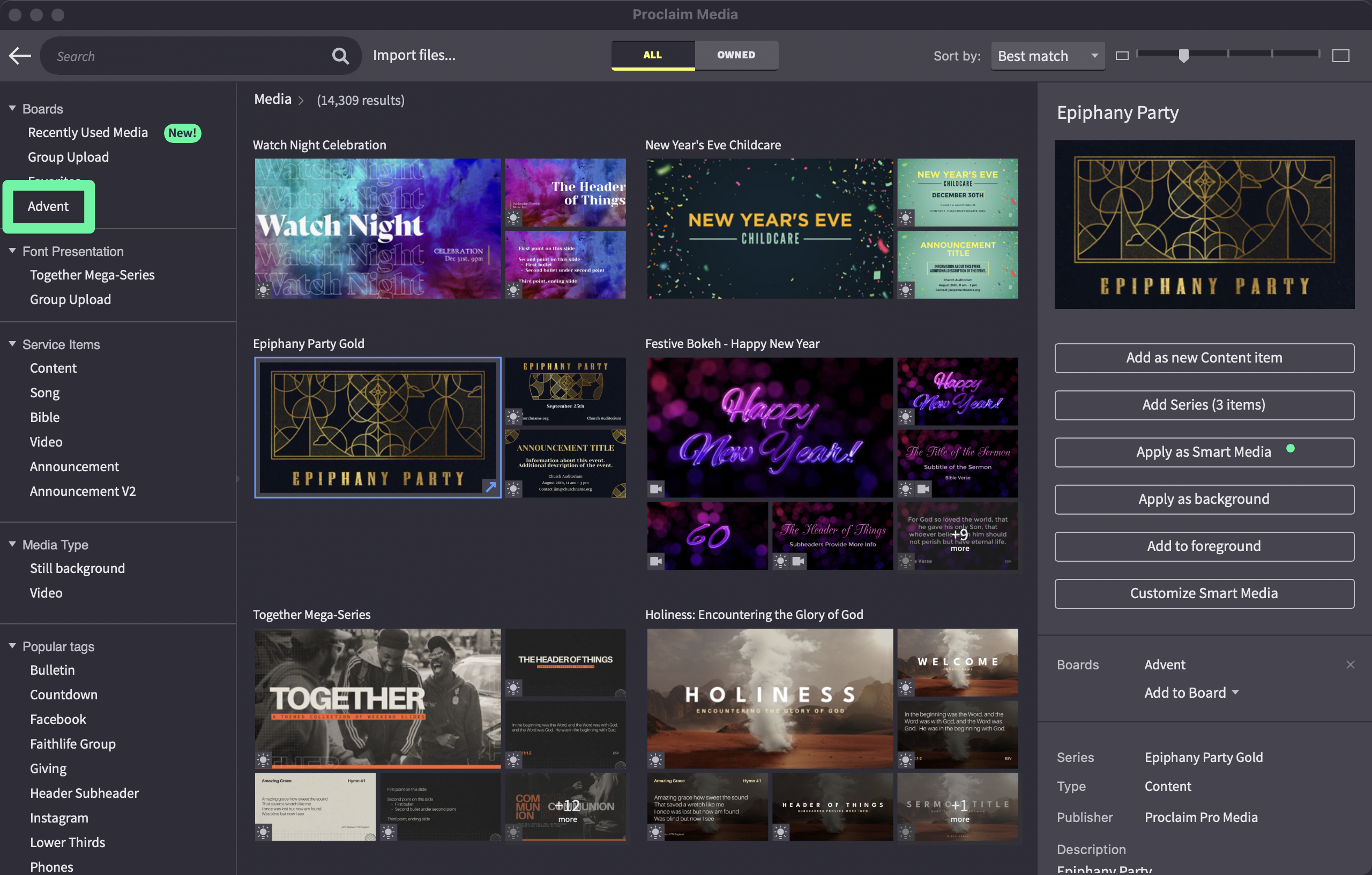 Media Browser Showing New Advent Board Visible