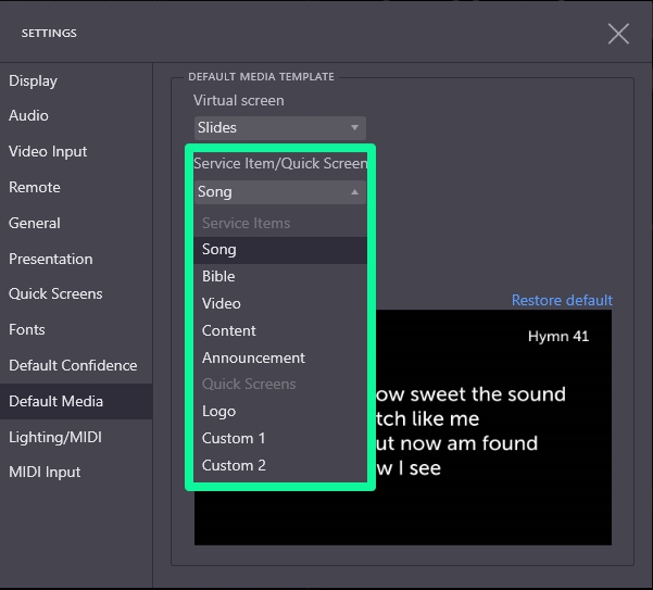 Default Media Service Item