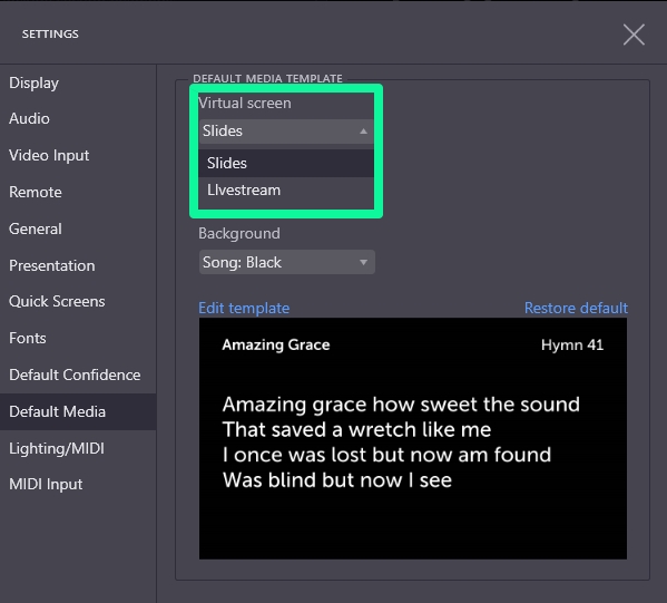 Default Media Virtual Screen