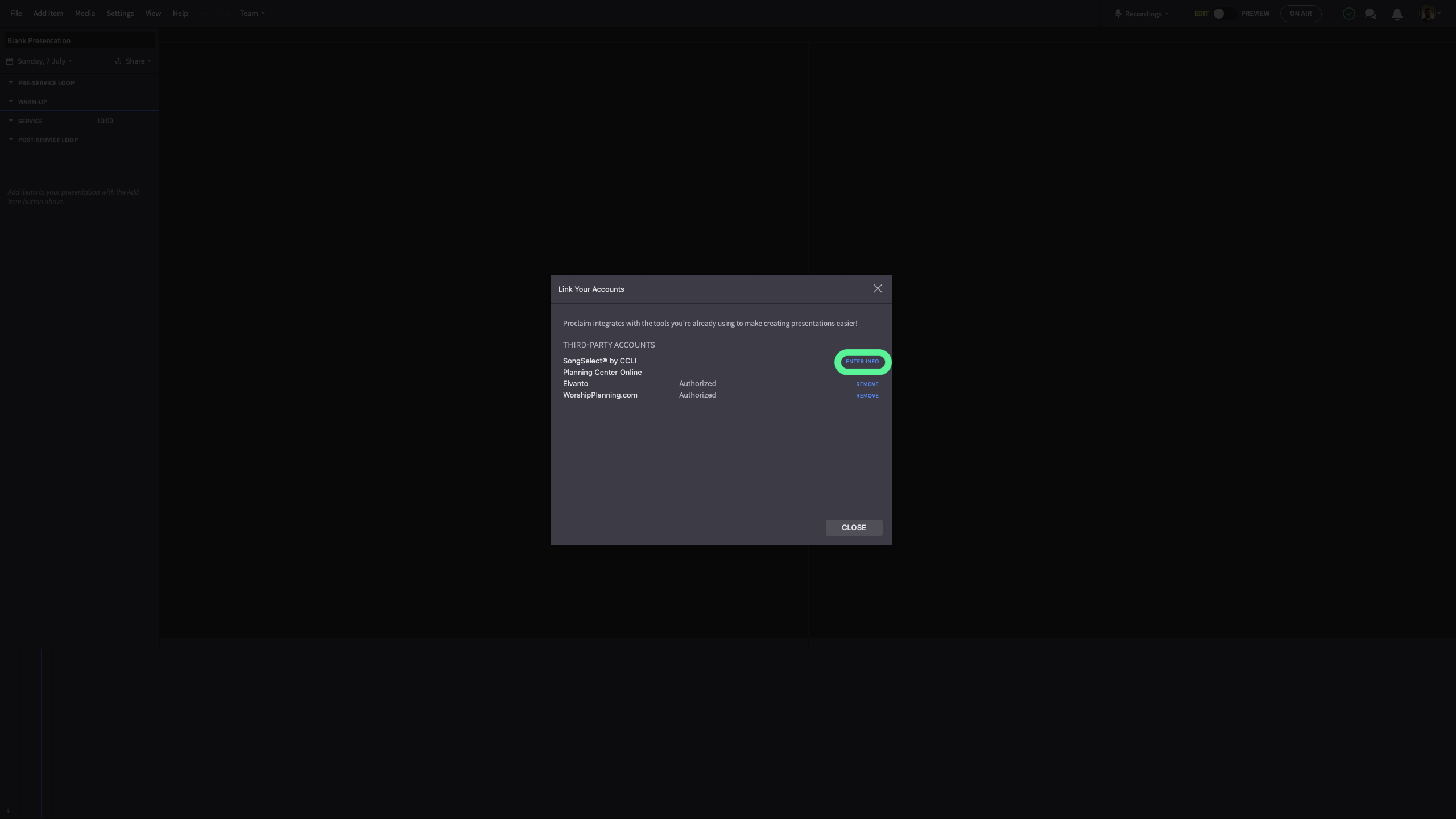 2 Click Enter Info Next To Songselect By CCLI