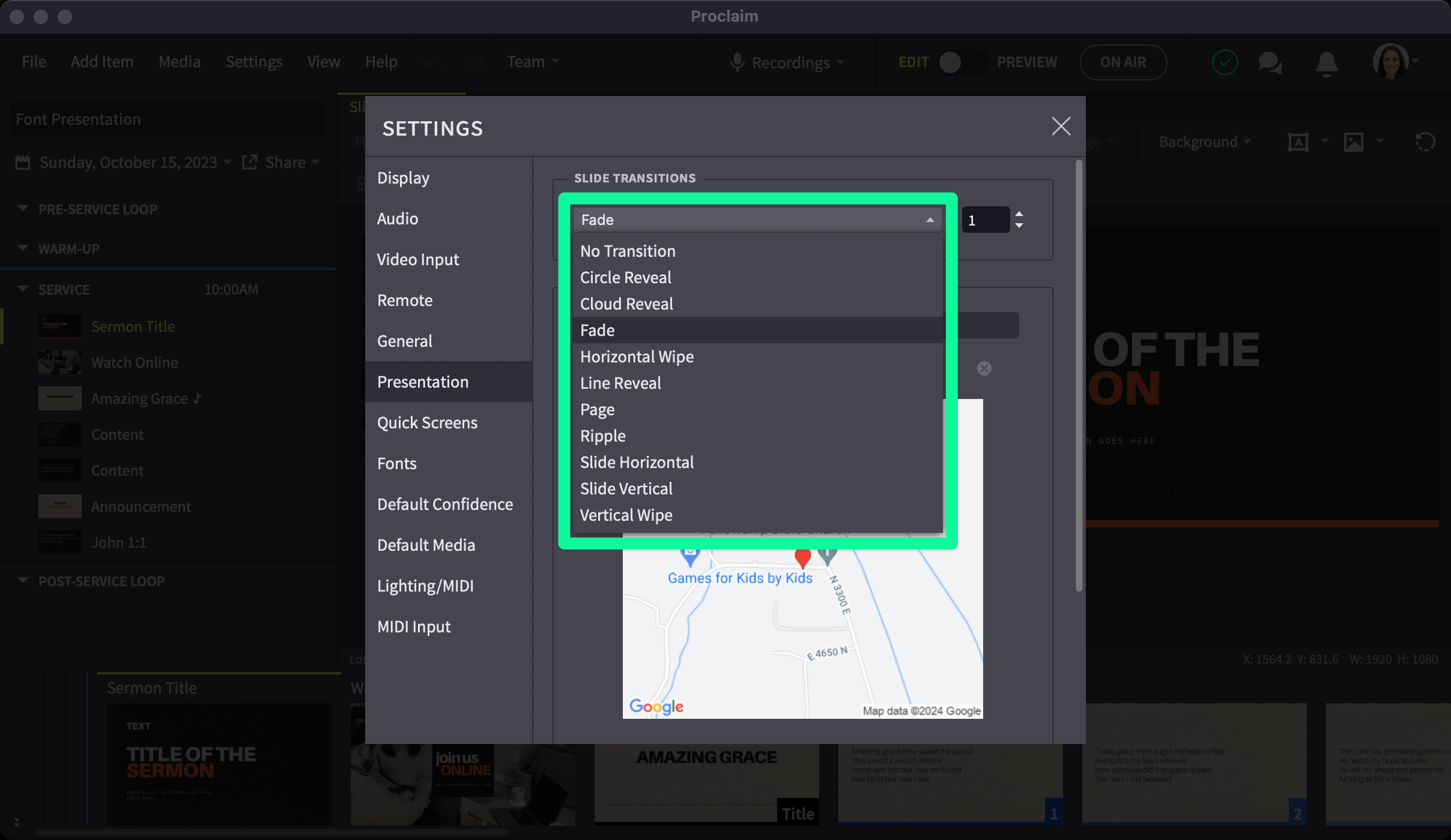 Presentation Global Slide Transitions Dropdown Expaneded