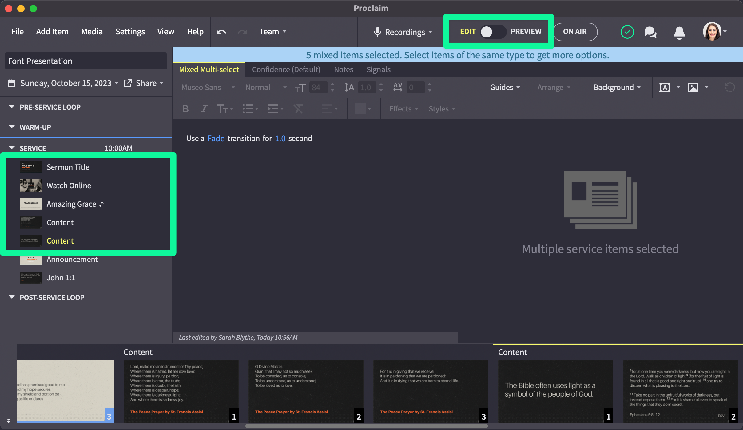 Multiple Slides Selected And Edit Mode Highlighted