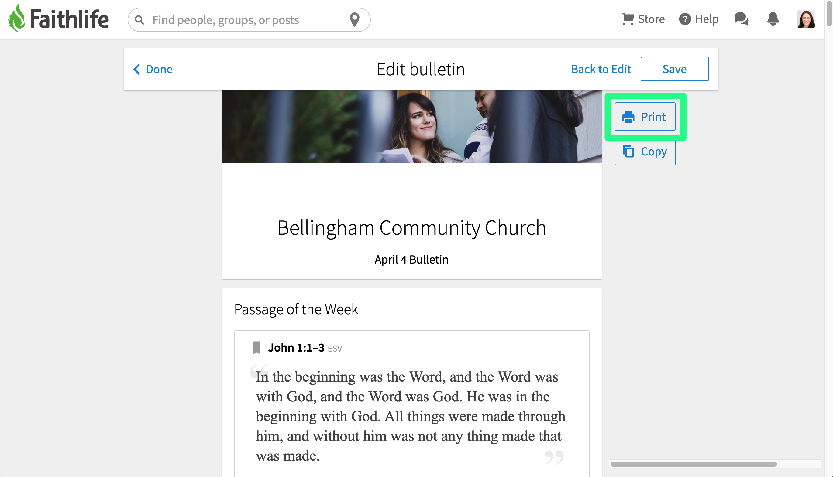 Print a bulletin button