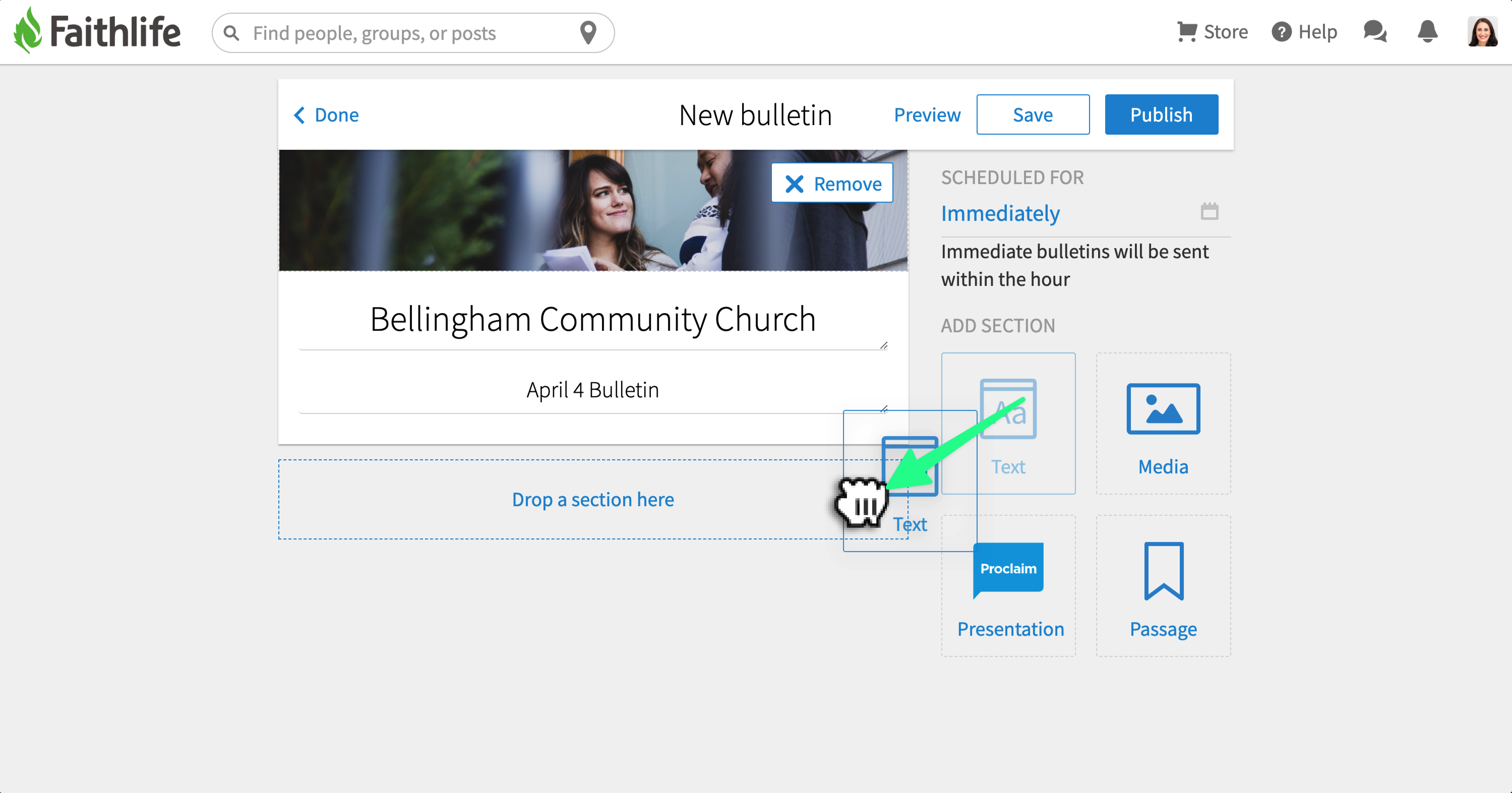 Add section from sidebar