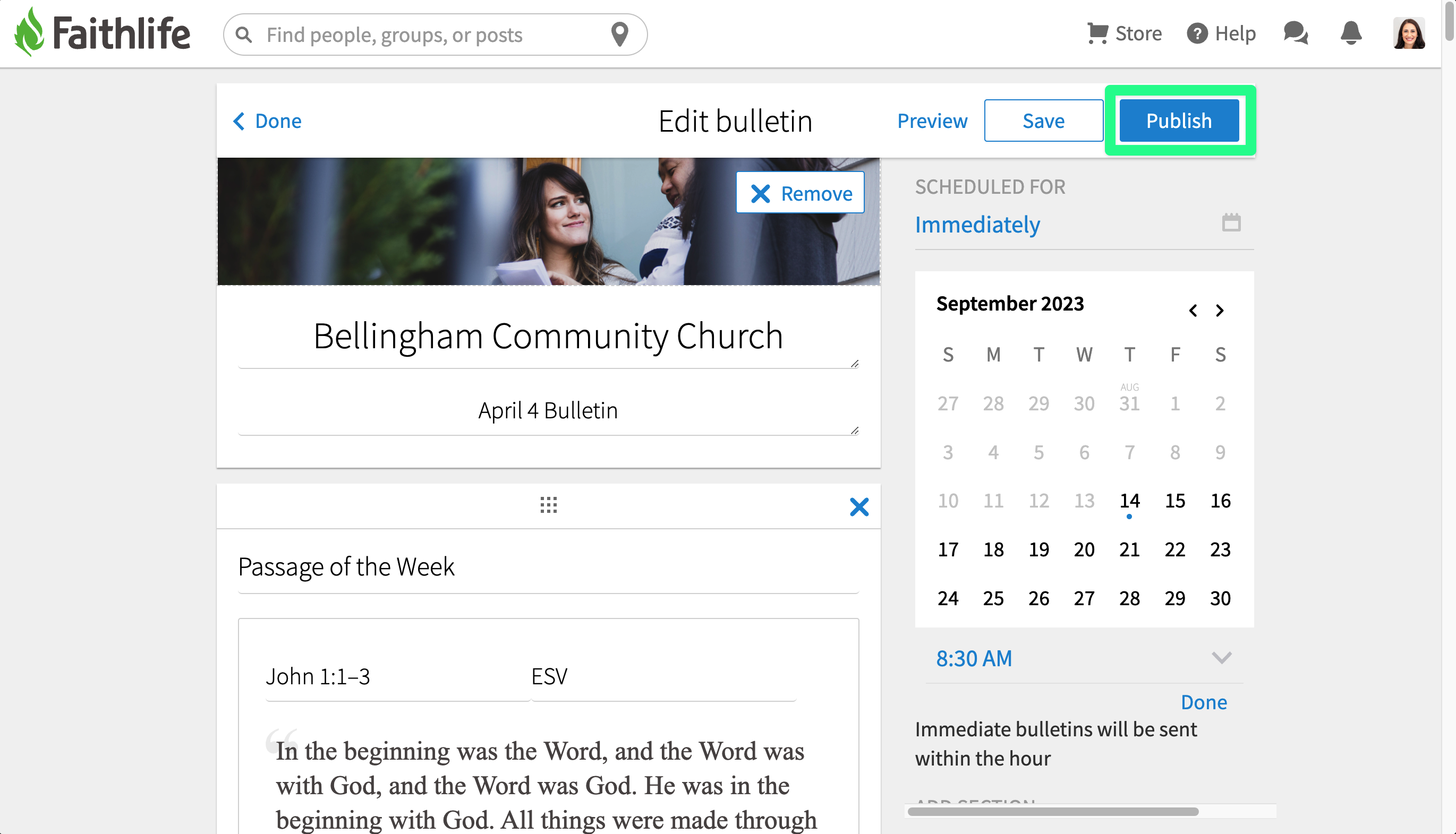 Publish a prepared bulletin