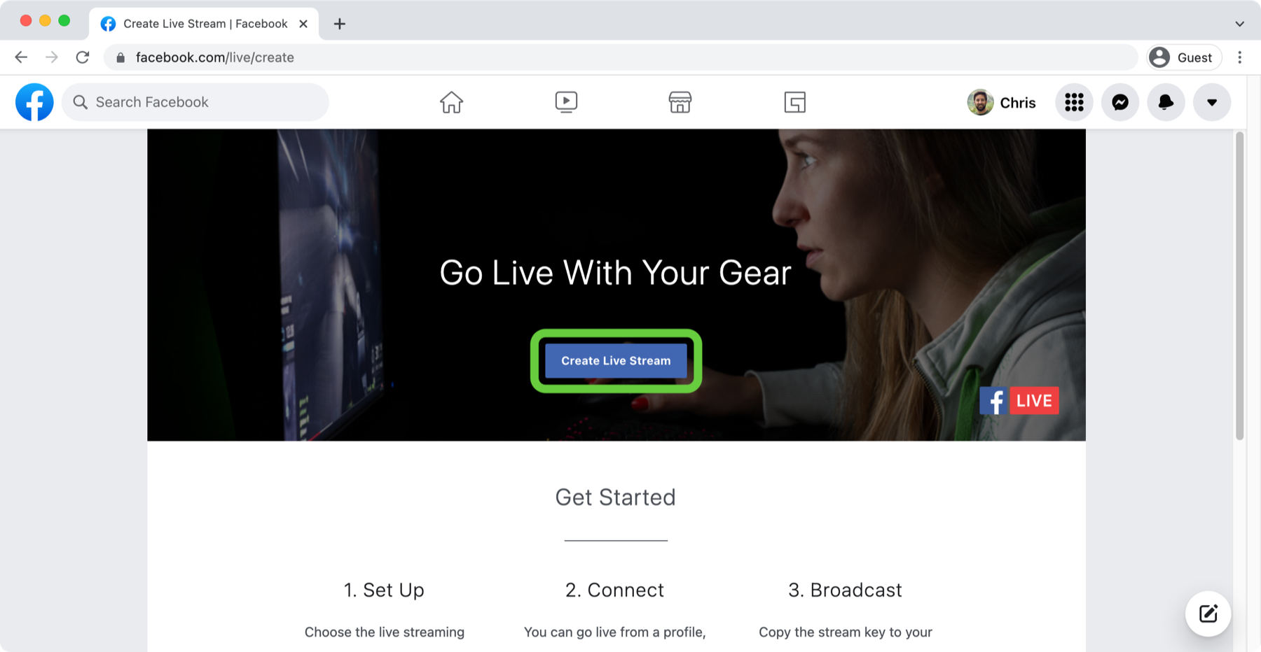 Facebook Live: Create Live Stream